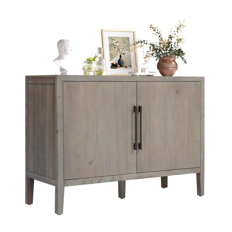 Farmhouse Sideboard Cabinet, Stylish Pine Veneer Design with Double Doors and Adjustable Feet for Storage