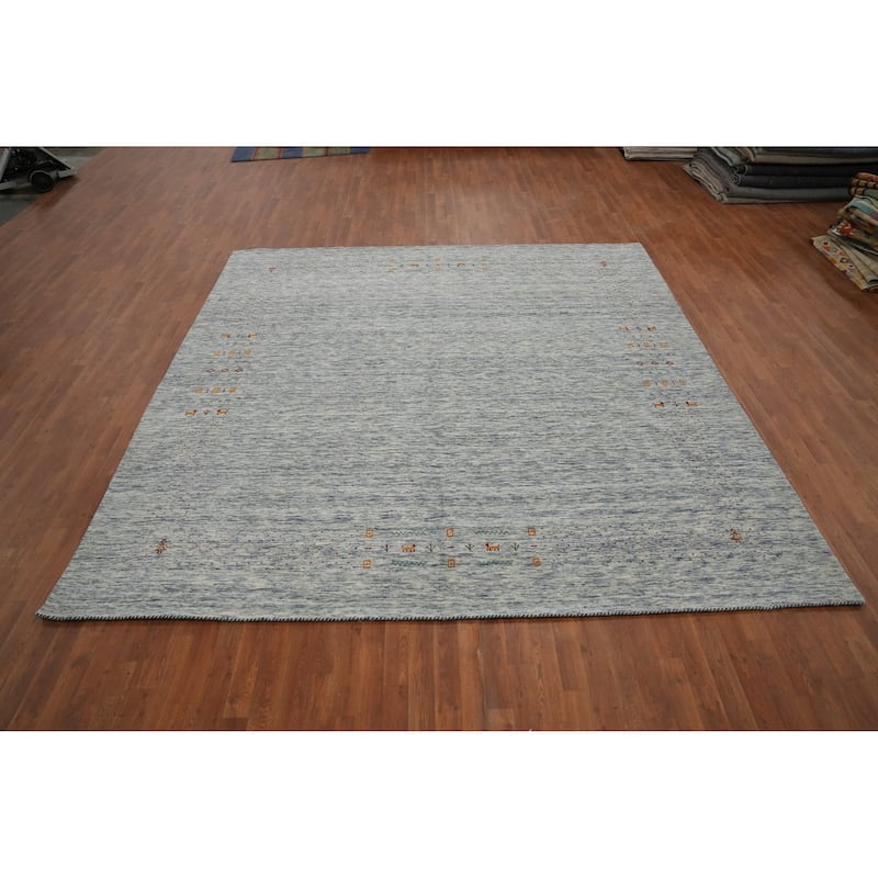 Hand Knotted Oriental 100% Wool Carpet Tribal Animal Pictorial Navy Blue & Blues Gabbeh Area Rug - 10' 1'' X 9' 9''