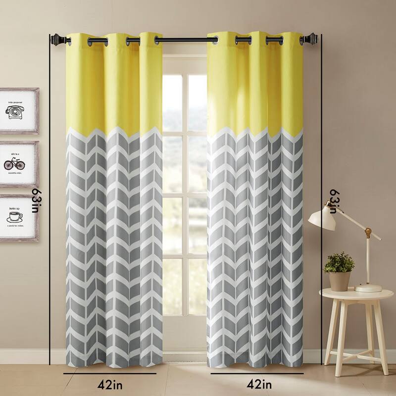 Chevron Printed Room Darkening Grommet Top Panel Pair - Yellow