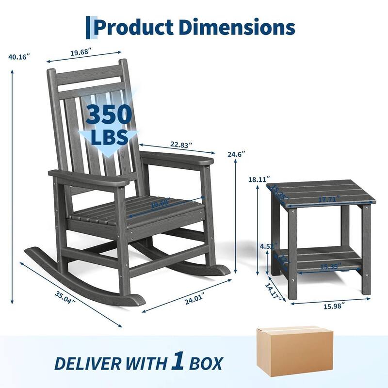 2 PCS HDPE Rocking Chair Outdoor, Porch Rocker Chairs for Patio Front Porch with 1 Table