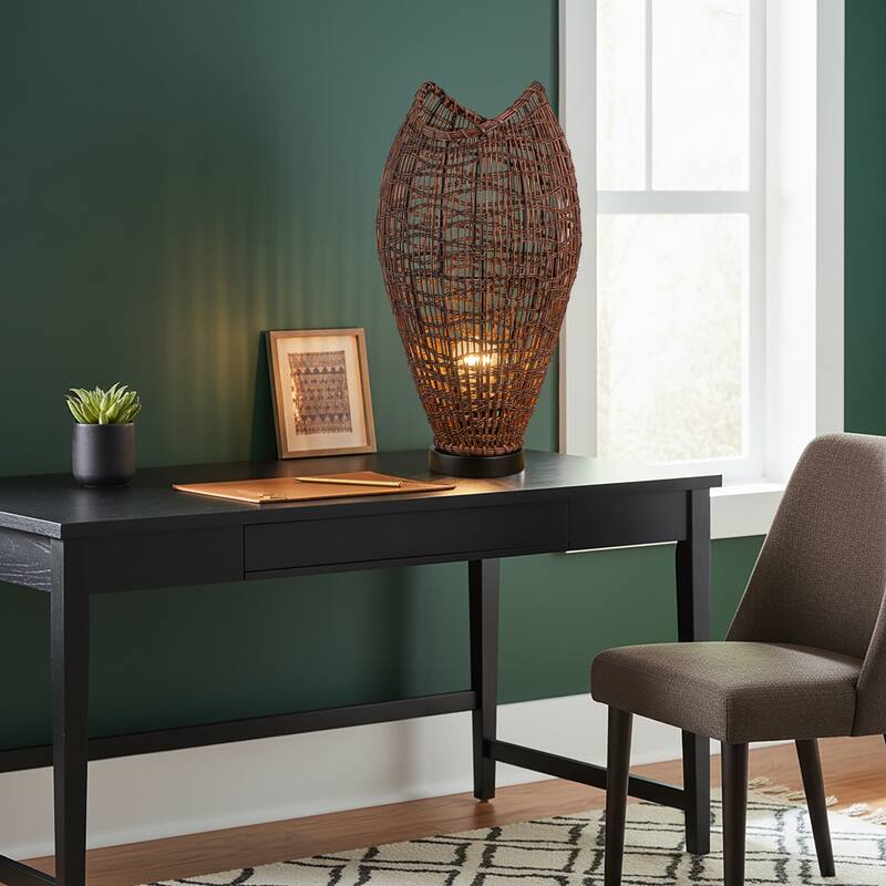 Kyoto 1-Light Rattan Table Lamp, Coastal Boho Japandi - Handwoven - 18" Tall