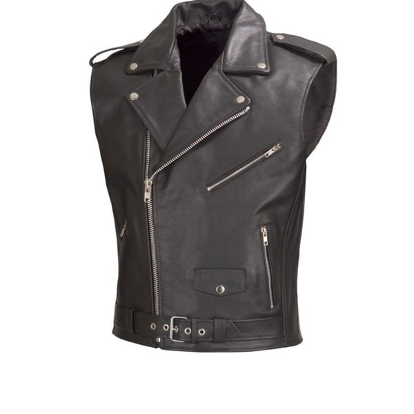 Shop Men Motorcycle Biker Leather Vest Classic Style Black by ...