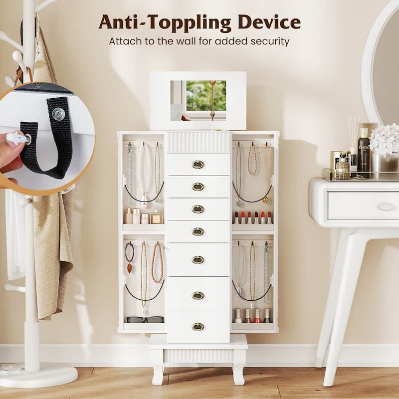 Costway Jewelry Cabinet Armoire Box Storage Chest Stand Organizer Wood - See Details