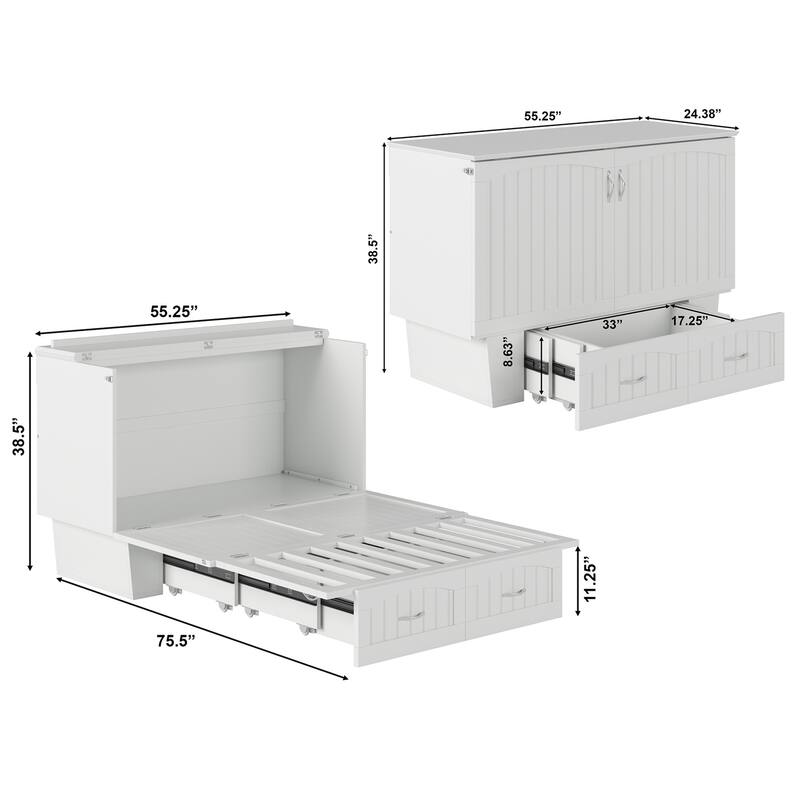 Nantucket Murphy Bed Chest with Mattress and Built-in Charging Station