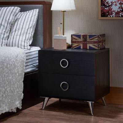 Modern Style Wooden 2-Drawer Nightstand Black