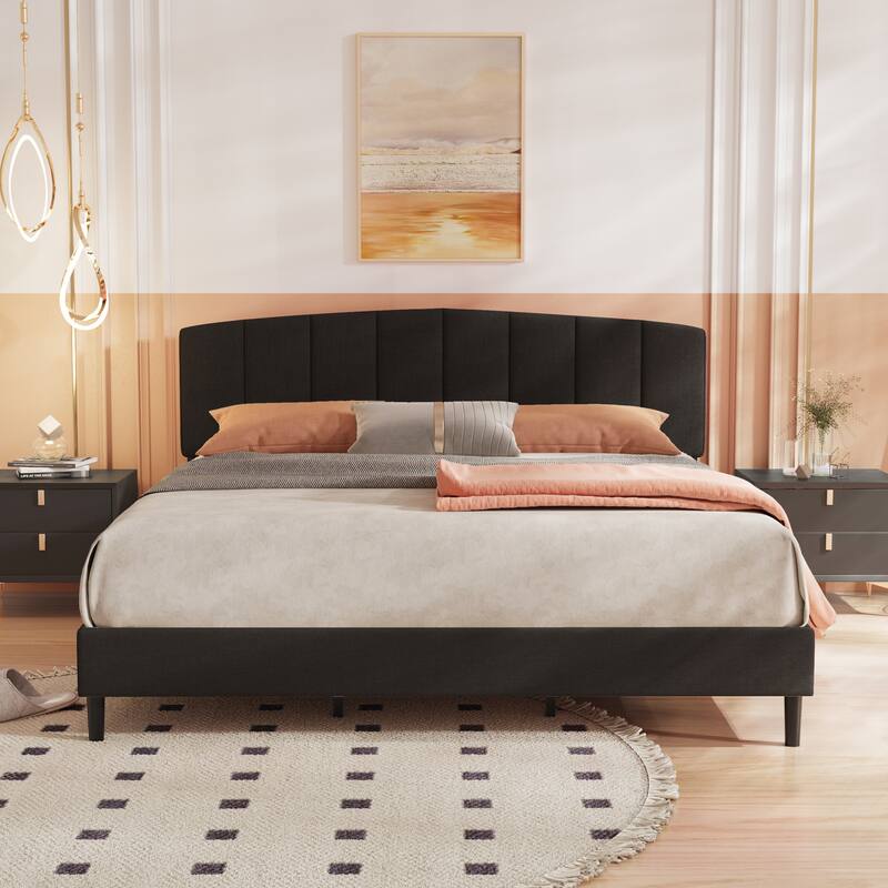 Alazyhome Upholstered Platform Bed Frame with Bedside Cupboard