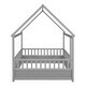 preview thumbnail 7 of 16, Full Size Floor Wooden Bed w/ House Roof Frame and Guardrails Unisex