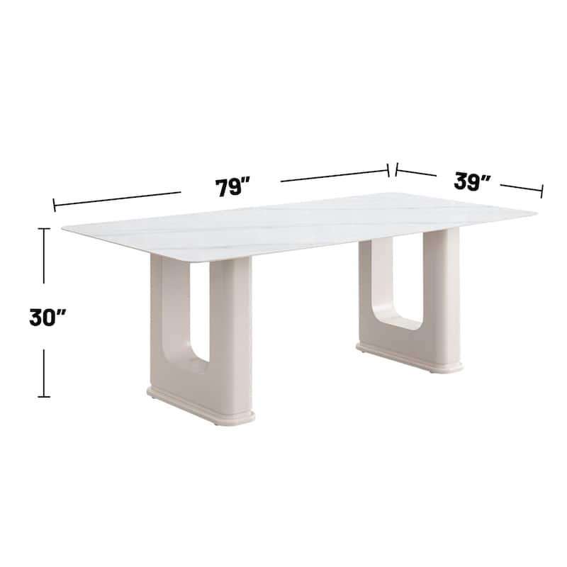 Rectangular Dining Table with Ceramic Top in Beige