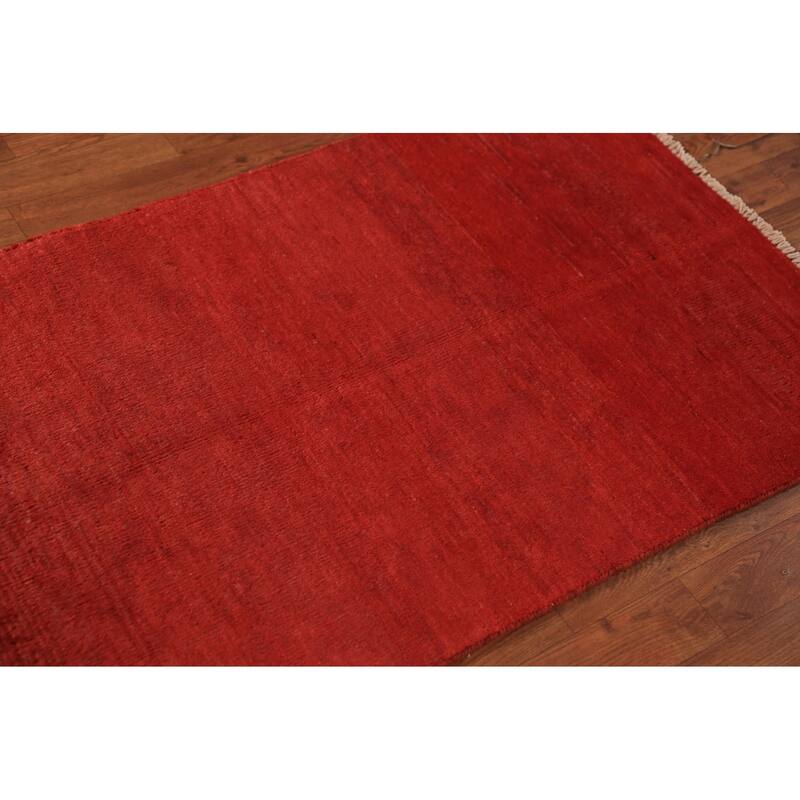 Modern Gabbeh Oriental Rug Hand-Knotted Solid Red Wool Carpet - 2'6" x 4'0"