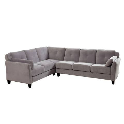 Fabric Upholstered Wooden Sectional with Pillow Top Armrests, Gray