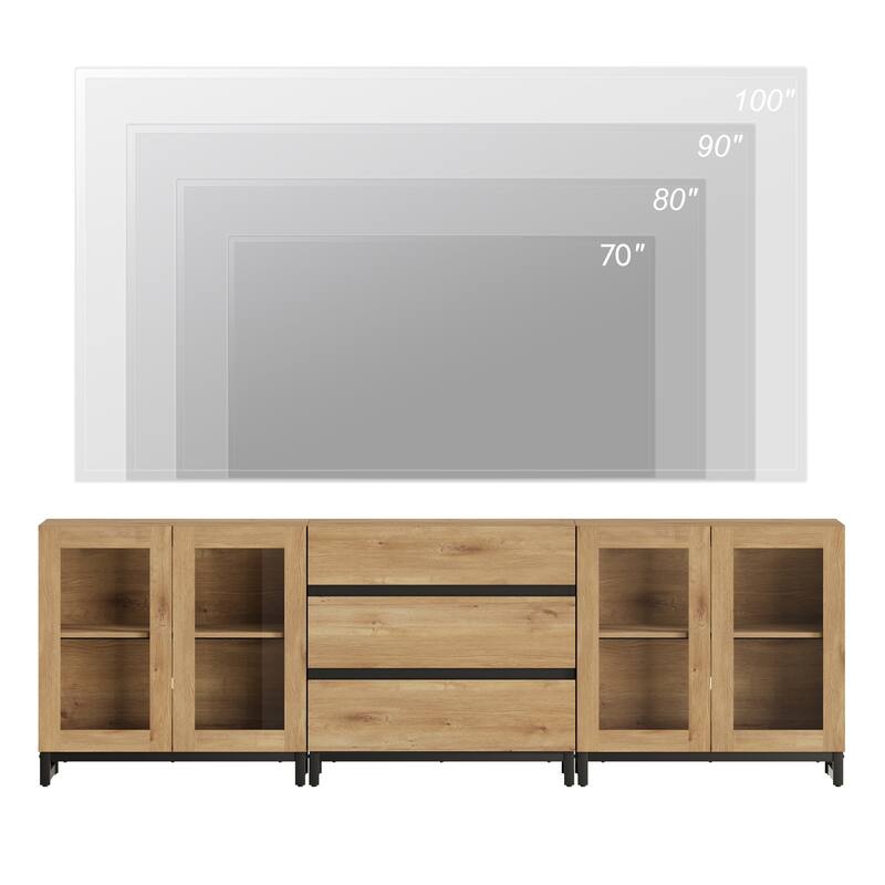 WAMPAT 3 in 1 Modern Dresser with Glass Doors and 3 Drawers, Chest of Drawers for Bedroom