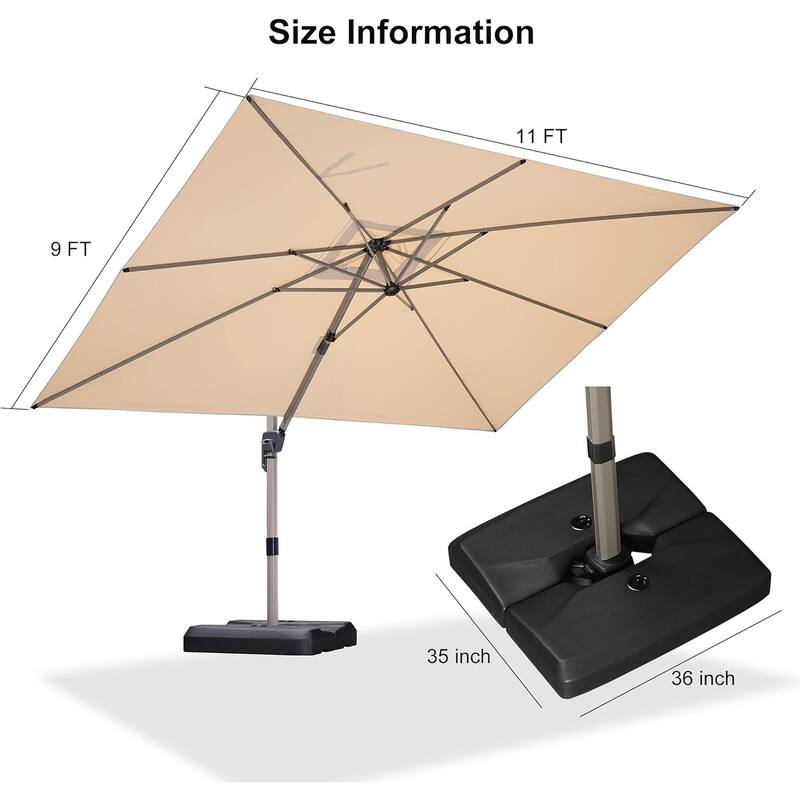 PURPLE LEAF Elegant Champagne-Gold Patio Cantilever Umbrella Adjustable Offset Umbrella With Base