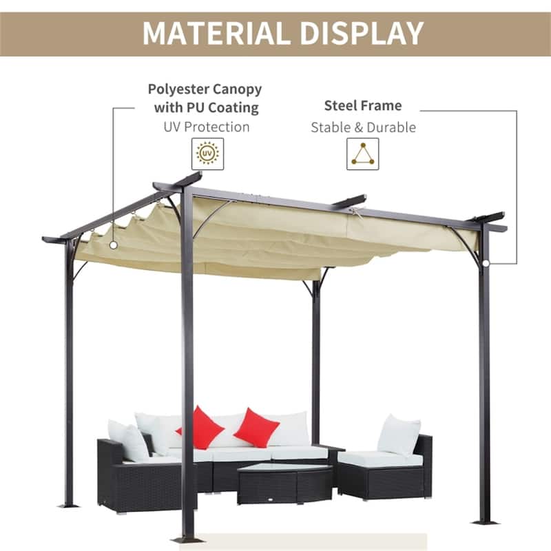 9.8x9.8 ft Patio Gazebo Pergola with Adjustable PU Canopy and Powder-Coated Steel Frame for Outdoor - 9.8' L x 9.8' W x 7.5' H
