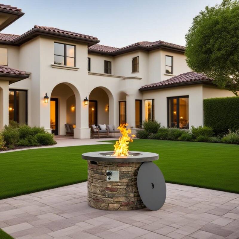 GDFStudio - Modern Outdoor 36'' Propane Gas Fire Pit Table with Hidden Tank Storage & Removable Steel Lid, Cover Included