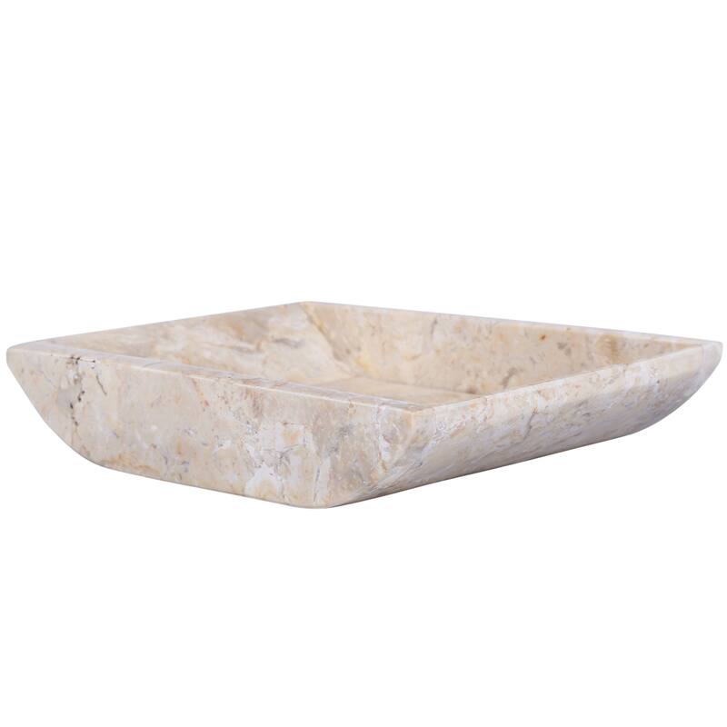 Creative Home Champagne Marble 6-1/4" x 4-3/4" Boat Shaped Candle Holder Plate with Glossy Finish