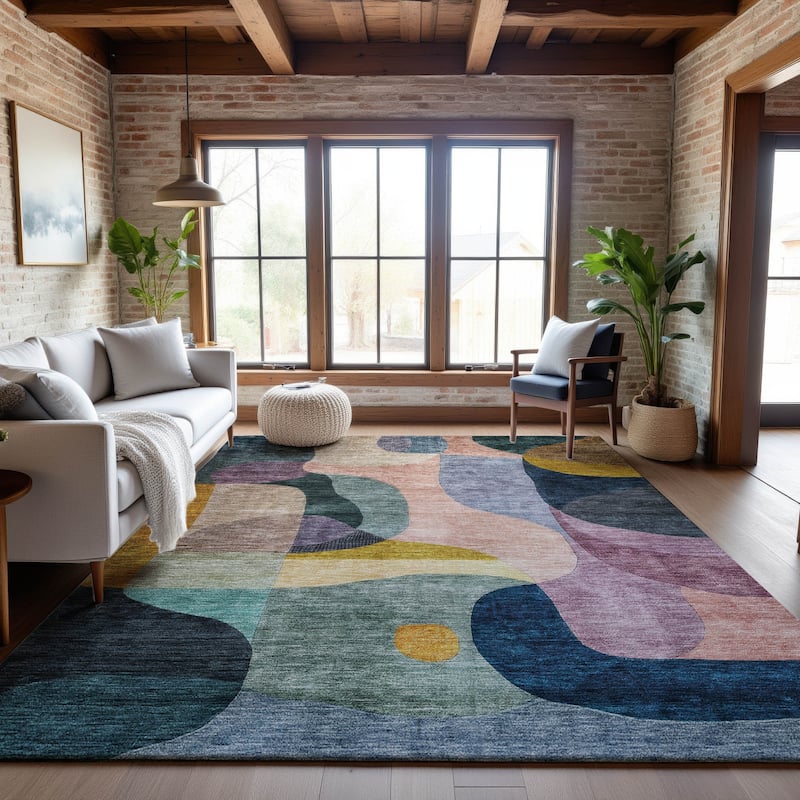 Premium Washable Super Soft Abstract Contemporary Mayfield Rug - Green - 8' x 10'