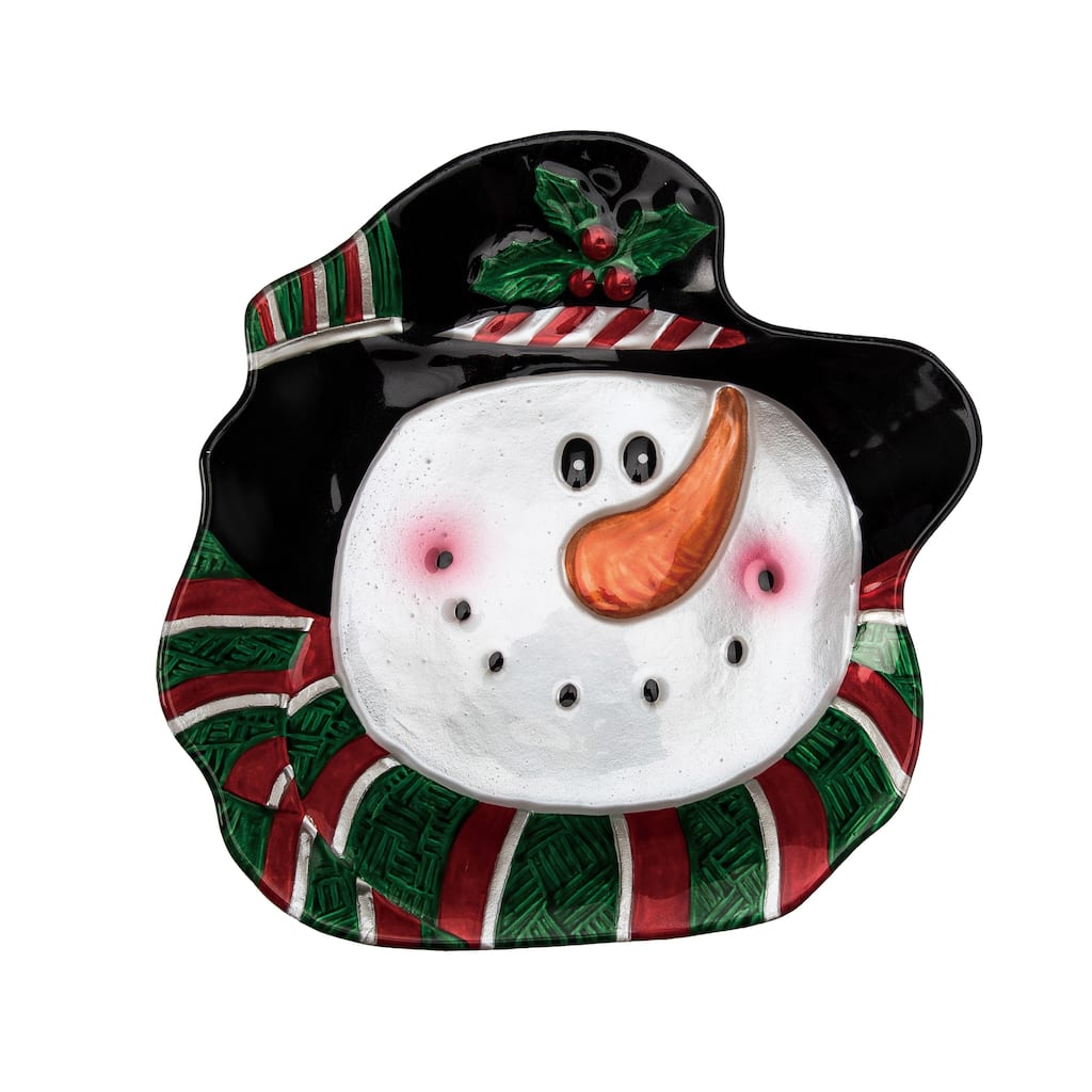 Transpac Glass 12 in. Holiday Snowman Platter