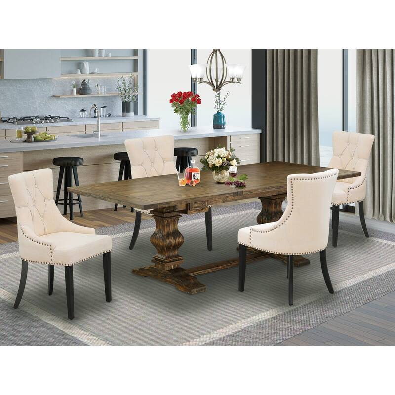 East West Furniture Dining Room Set- a Wooden Table and Light Beige Linen Fabric Dining Chairs, (Pieces & Finish Options) - LAFR5-71-02