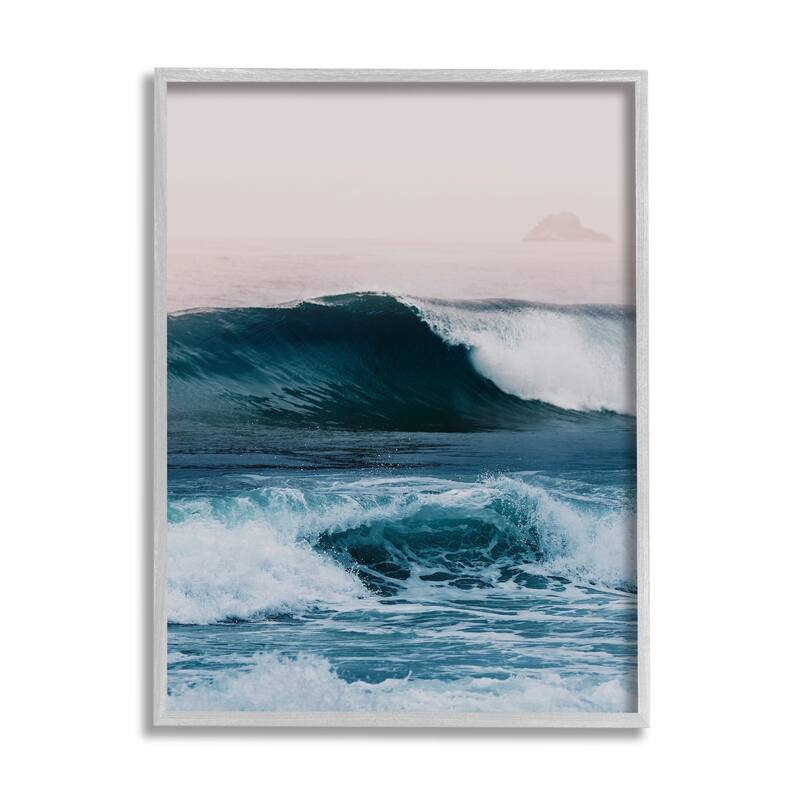 Stupell Crashing Surf Waves Ocean Beach Scene Distant Cliffs Framed Wall Art