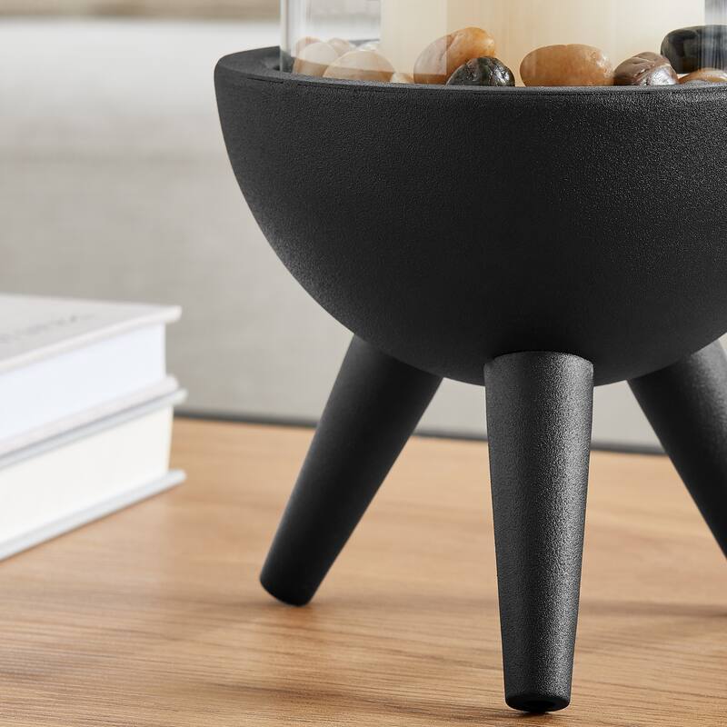 Danya B. Molta Modern Black Metal Bold Pedestal and Glass Candle Holder