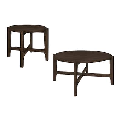 Wooden Coffee and End Table Set in Dark Brown