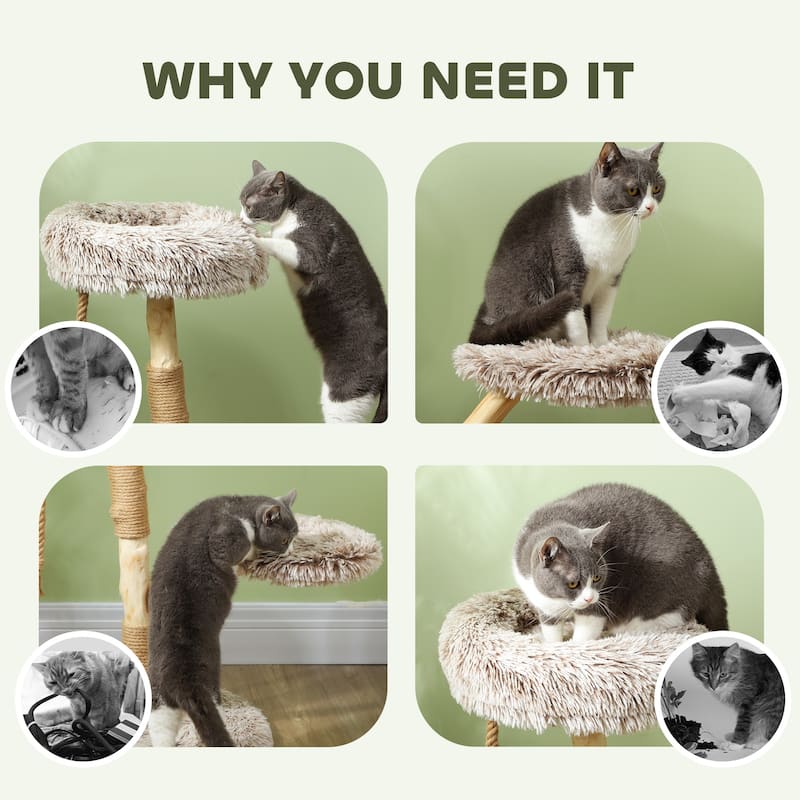 PawHut 35 Inch Moden Cat Tree Tower with Wooden Scratching Post, Brown