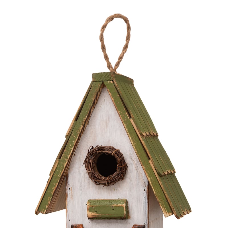 Glitzhome 10.75"H Solid Wood Green Roof Garden Hanging Birdhouse