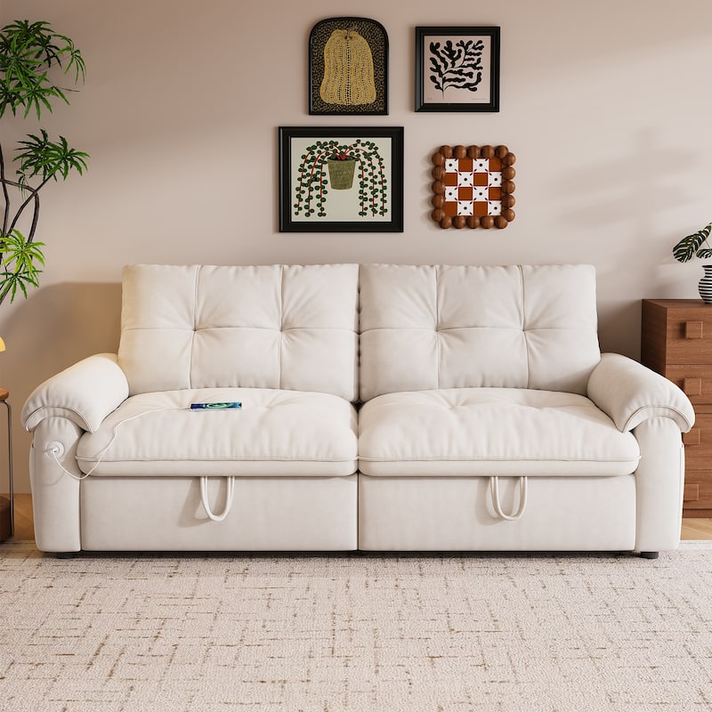 2-in-1 Velvet Pull Out Sleeper Sofa Bed Convertible Loveseat Couch for Sitting, Napping or Sleeping with Side Pockets and USB