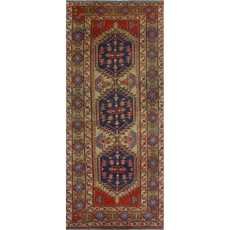 Fine Vintage Distressed Halime Red/Navy Runner - 3'9" x 8'6"