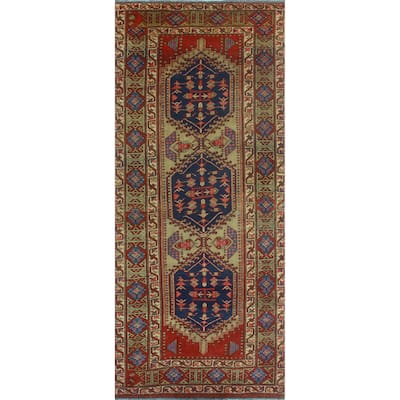 Fine Vintage Distressed Halime Red/Navy Runner - 3'9" x 8'6"