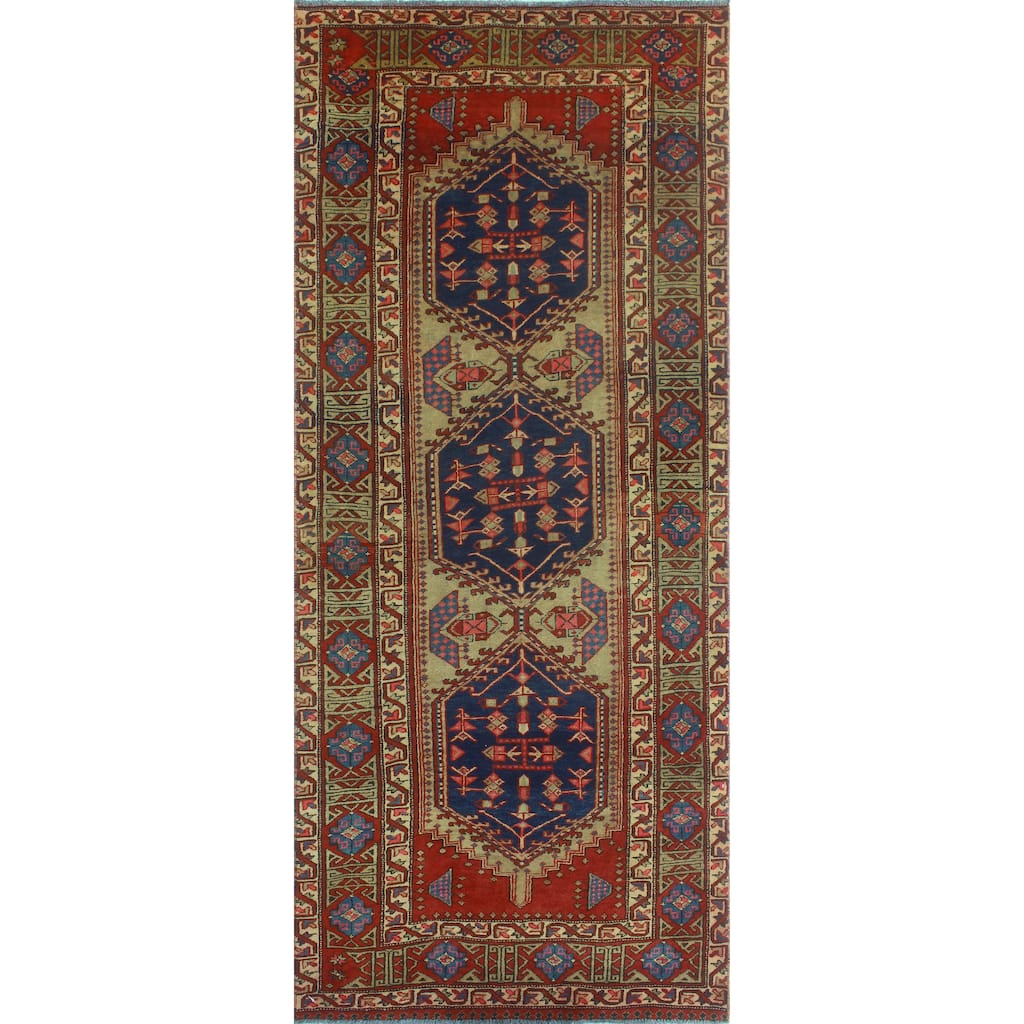 Fine Vintage Distressed Halime Red/Navy Runner - 3'9" x 8'6"