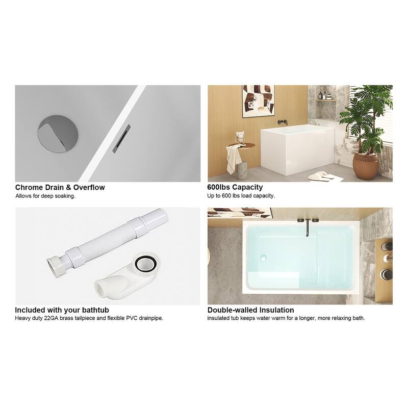 GDFStudio - Alistair Compact Freestanding Soaking Bathtub with Supportive Built-In Seat