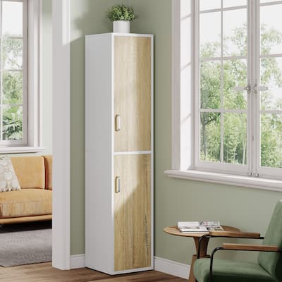 White/ Nature Wood Storage Cabinet with 2 Doors and 6 Shelves