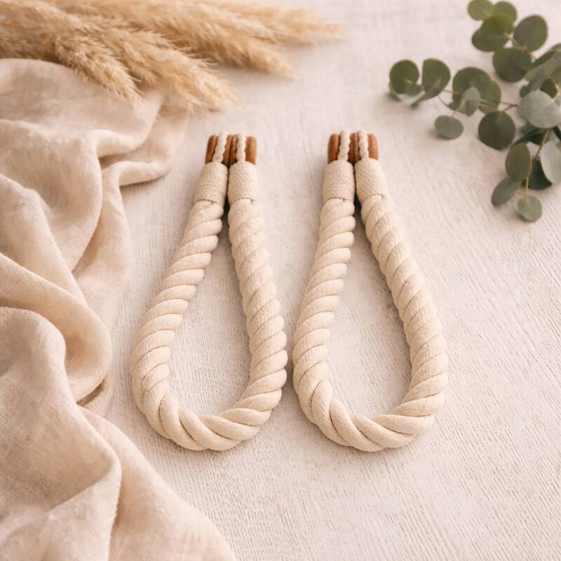 Twisted Curtain Tiebacks with Magnetic Closure 19.75 x 0.75 in - Set of 2 Tiebacks - Ecru