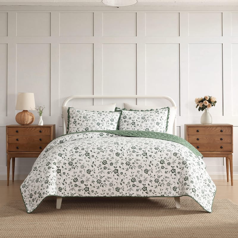 Laura Ashley Miranda Cotton Reversible Green Quilt Set