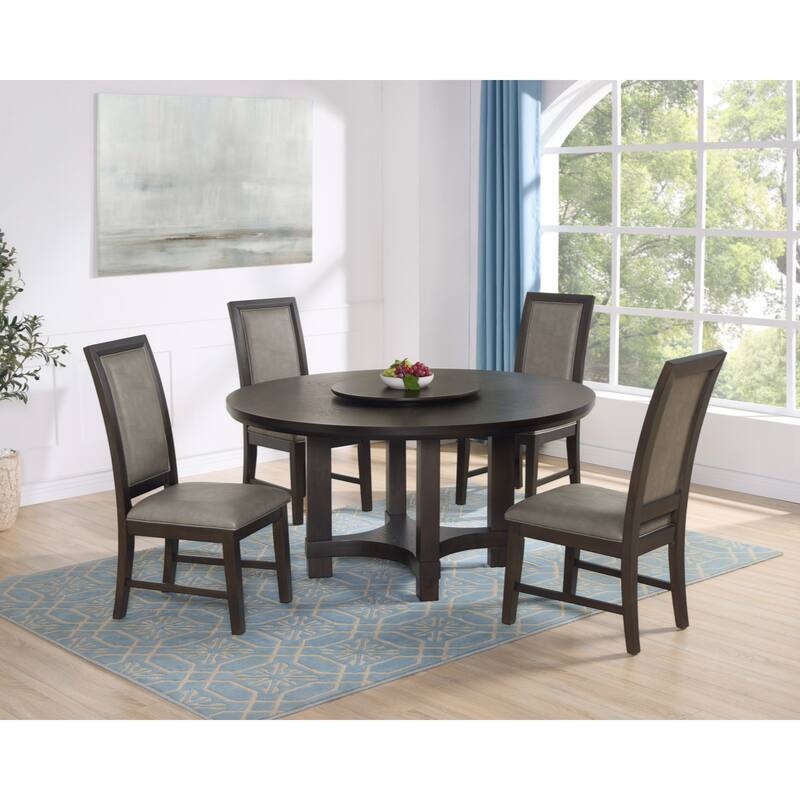 2pc Brown Upholstered Seat Back Cushion Dining Chair Set Wooden Furniture