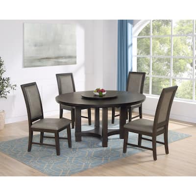 2pc Brown Upholstered Seat Back Cushion Dining Chair Set Wooden Furniture