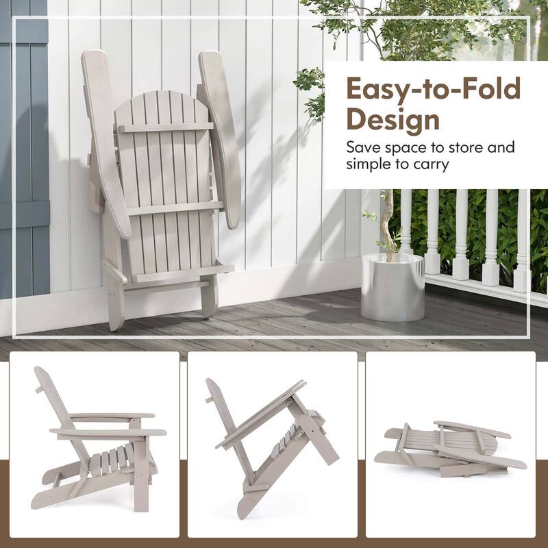 1/4PCS Folding Adirondack Chair Patio High-Back Chairs w/ Wide Armrests