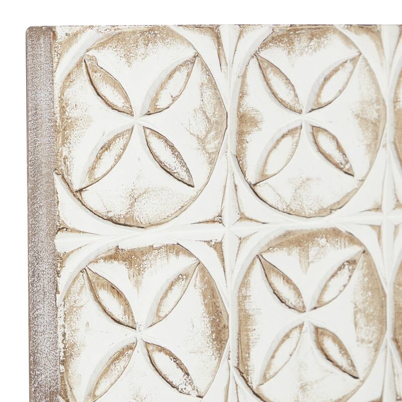 White Wooden Intricately Carved Geometric Home Wall Decor (Set of 2)