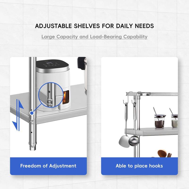 Stainless Steel Table with Overshelf, NSF Heavy Duty Prep Table