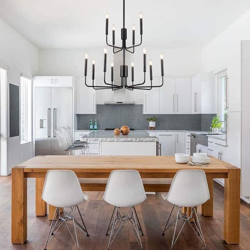 2-Tier Candle Style Chandelier Farmhouse Light Fixture for Living Room Kitchen Island Bedroom Entryway - N/A