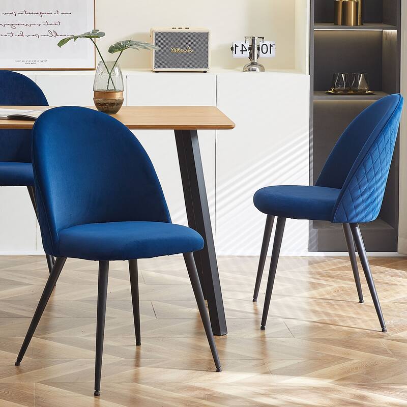 Modern Velvet Upholstered Dining Chairs with Metal Legs, for Dining Rooms and Kitchens, Navy Blue, 4-Piece Set