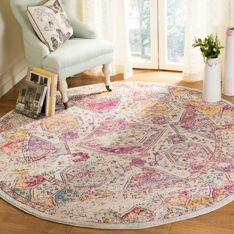 SAFAVIEH Savannah Gwendolyn Boho Oriental Polyester Rug - 7' Round - Grey/Grey