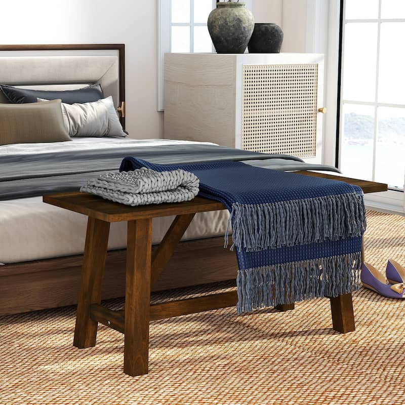 Costway 1/2 PCS Wooden Dining Bench Farmhouse Shoe Bench Entryway Seat