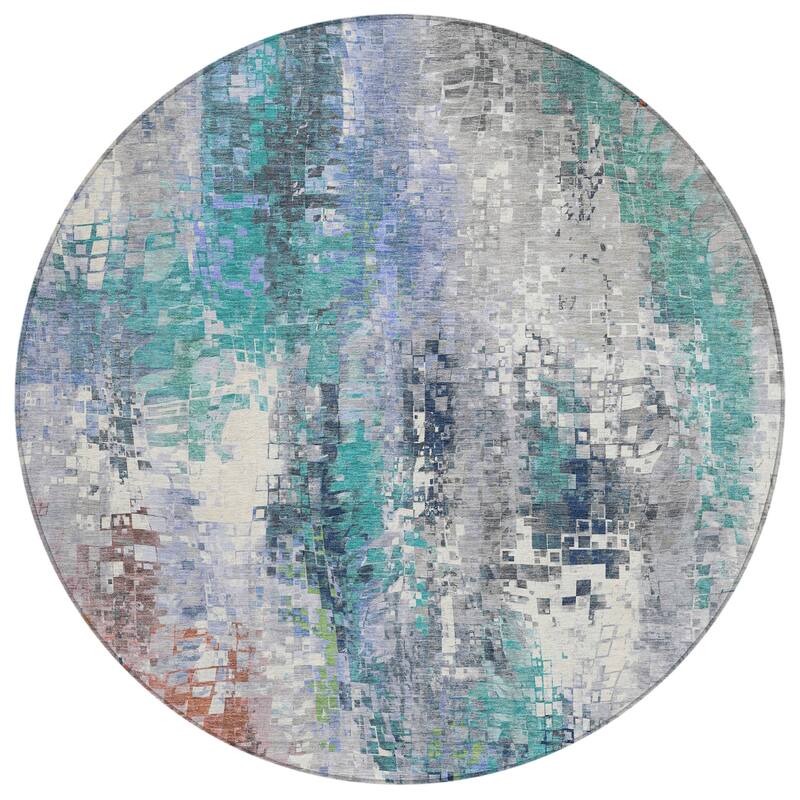 Machine Washable Indoor/ Outdoor Abstract Pixels Chantille Rug