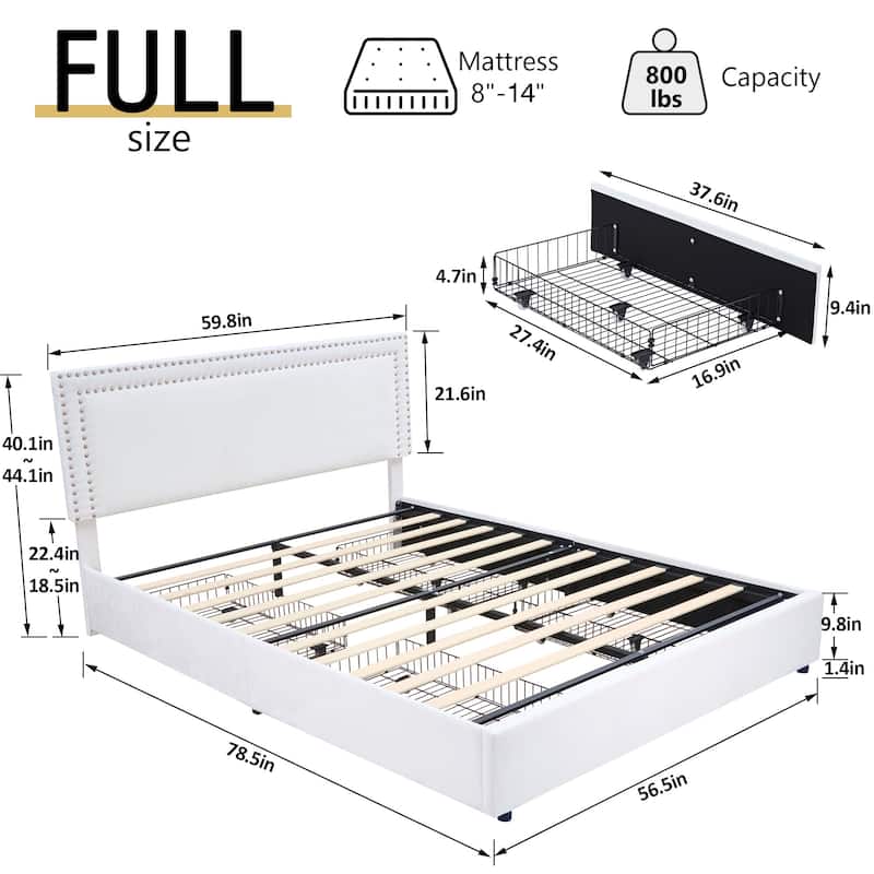 VECELO Upholstered Storage Bed Frames with 4 Storage Drawers Platform Bed Frame with Adjustable Velvet Rivets Headboard