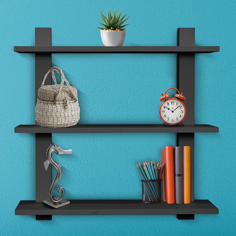 Sorbus Floating Shelf Asymmetric Wood Floating Shelf (3 Tier) - 23.62" L x 6" W x 23.62" H