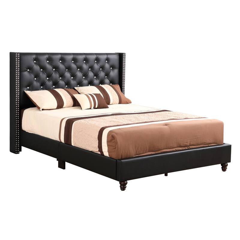 Queen Size Black Upholstered Bed with Quick Assembly