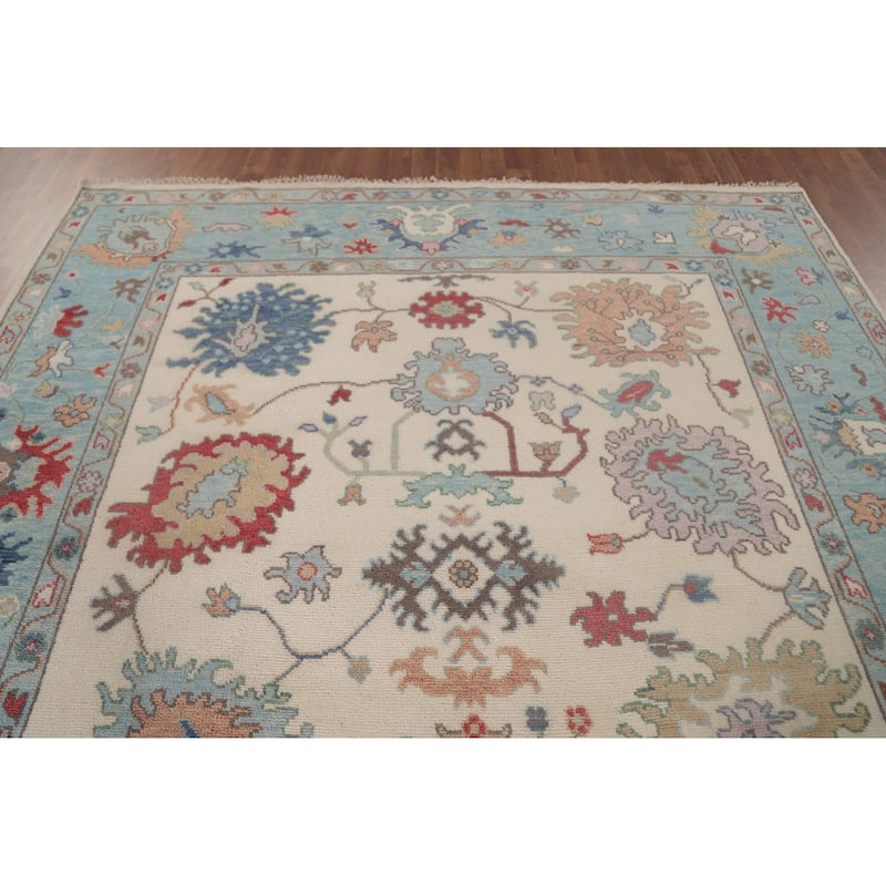 Floral Oushak Area Rug Hand-Knotted Wool Carpet - 8'0"x 9'8"