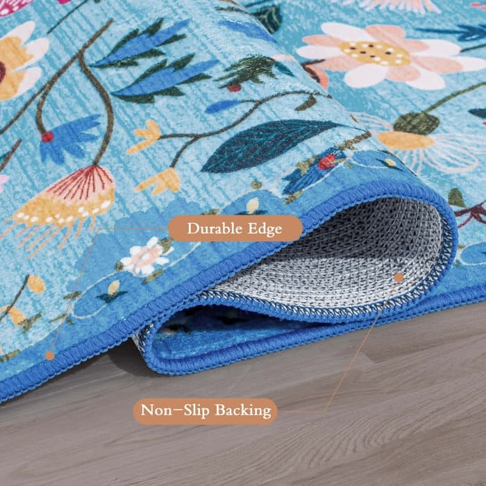 Nature Floral Non-Slip Machine Washable Colorful Modern Area Rug